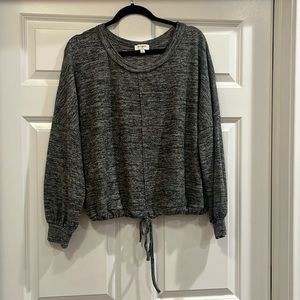 Cozy heather gray drawstring light sweater